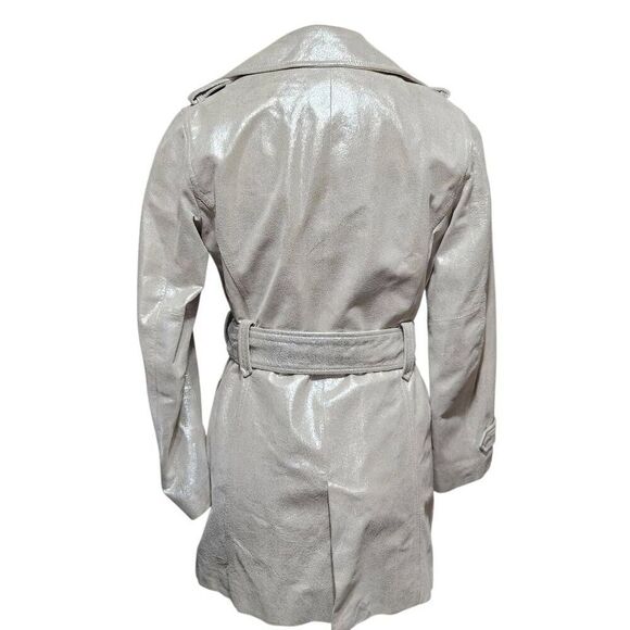 Chico's Women's Silver Twinkle Reese Trench Coat Genuine Leather belted Size 0/4 - Picture 4 of 10